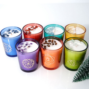 Aromatherapy Gift Set Stress Relief Relax Smoke Free Long Lasting Soy Crystal 7 Chakra Scented Candle With Essential Oil