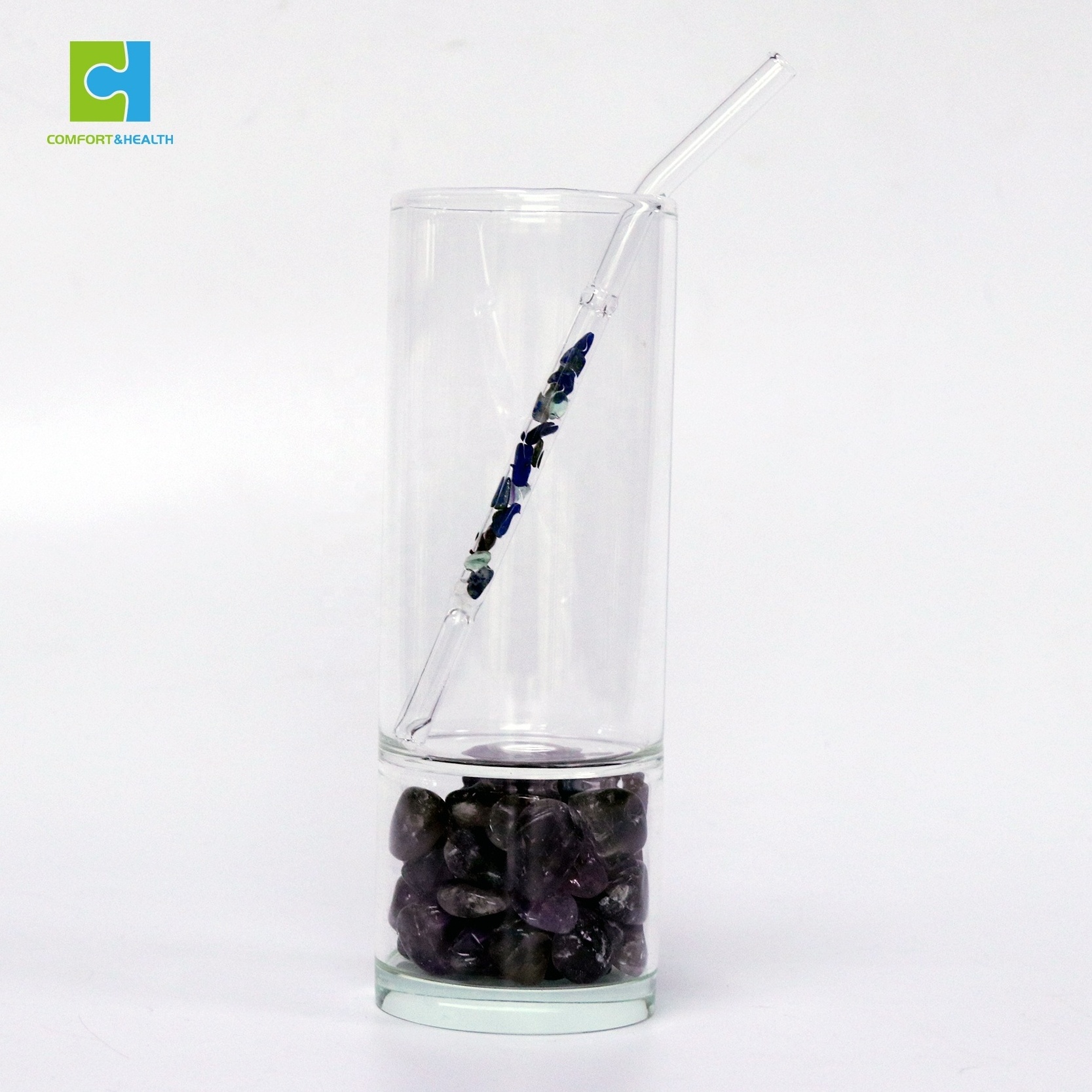 Custom Logo High Borosilicate Clear Glass Drinking Crystal Straw With Quartz