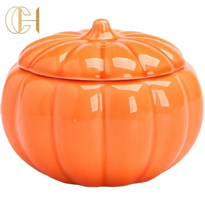 C&H New Design Modern Decoration Pumpkin Shape Candle Vessels Custom Cement Ceramic Jars With Lid