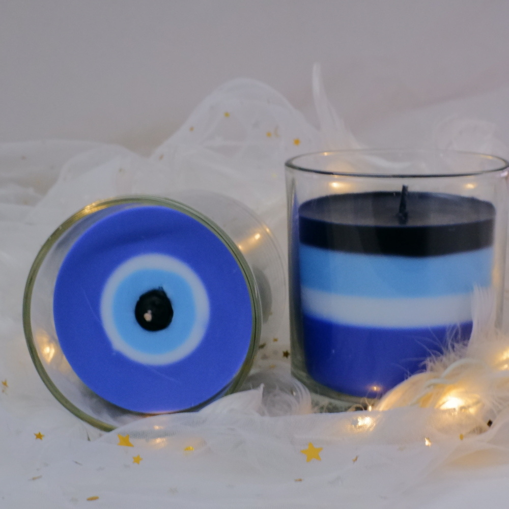 Private Label designer inspired Smokeless soy wax essential oil Healing quartz evil eye scented candle