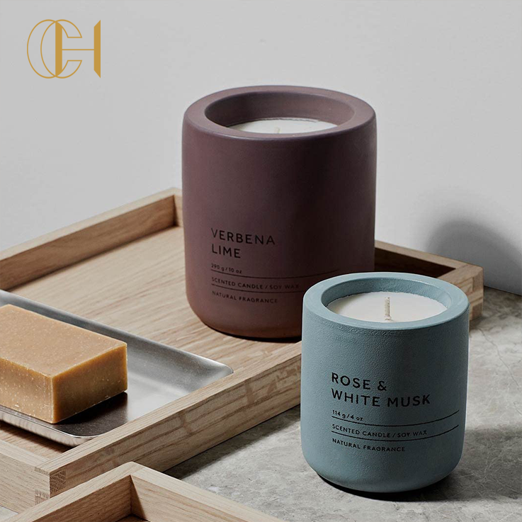 C&H Customized Wholesale Luxury Unique Modern Cement Concrete Soy Wax Empty Candle Jar With Lid