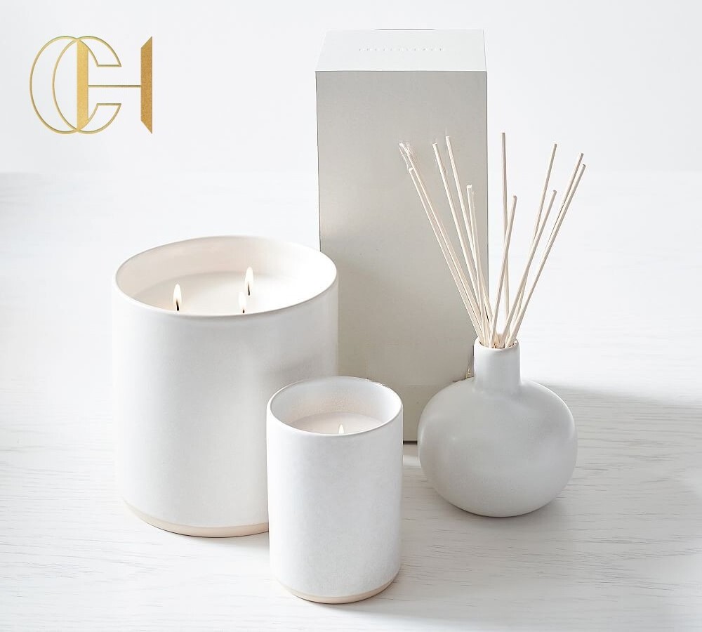 C&H Ceramic Scent Collection  Fragrance Ceramic Jar Luxury Reed Diffuser Scented Candles Gift Set