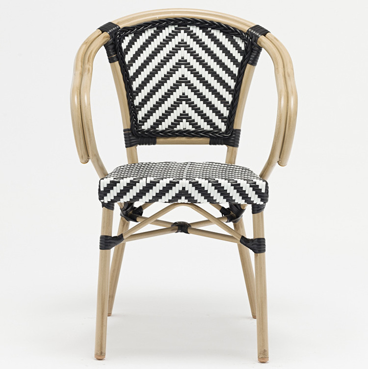 Modern Hand Woven Dining Chair Wicker Chair Arm Chair in Black and White Color