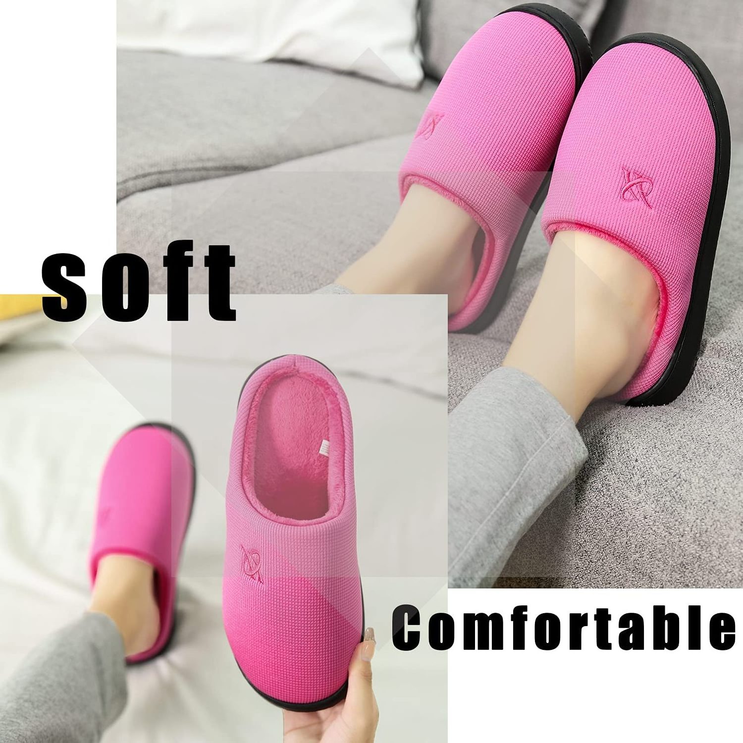 JUST HOME Womens and Mens Memory Foam Slippers Casual House Shoes Ladies Winter Indoor Slippers Indoor Outdoor Home Slippers