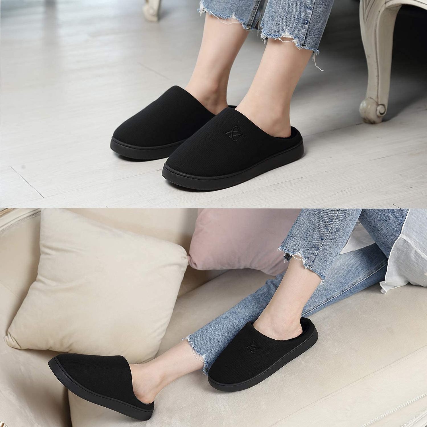 JUST HOME Womens and Mens Memory Foam Slippers Casual House Shoes Ladies Winter Indoor Slippers Indoor Outdoor Home Slippers