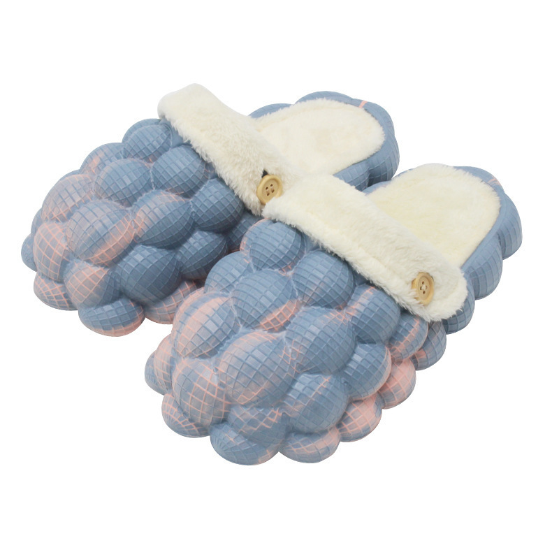 2022 New Winter Bubble Slides Women Men Removable Washable Fur Slippers Fleece House Shoes Home Non-slip Warm Cotton Flip Flops