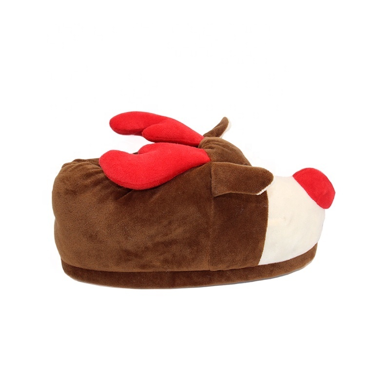 Hand Made Lovely Cute Ladies Fuzzy Animal Christmas Novelty  Reindeer Deer Plush Soft Warm Home House Women's Slippers