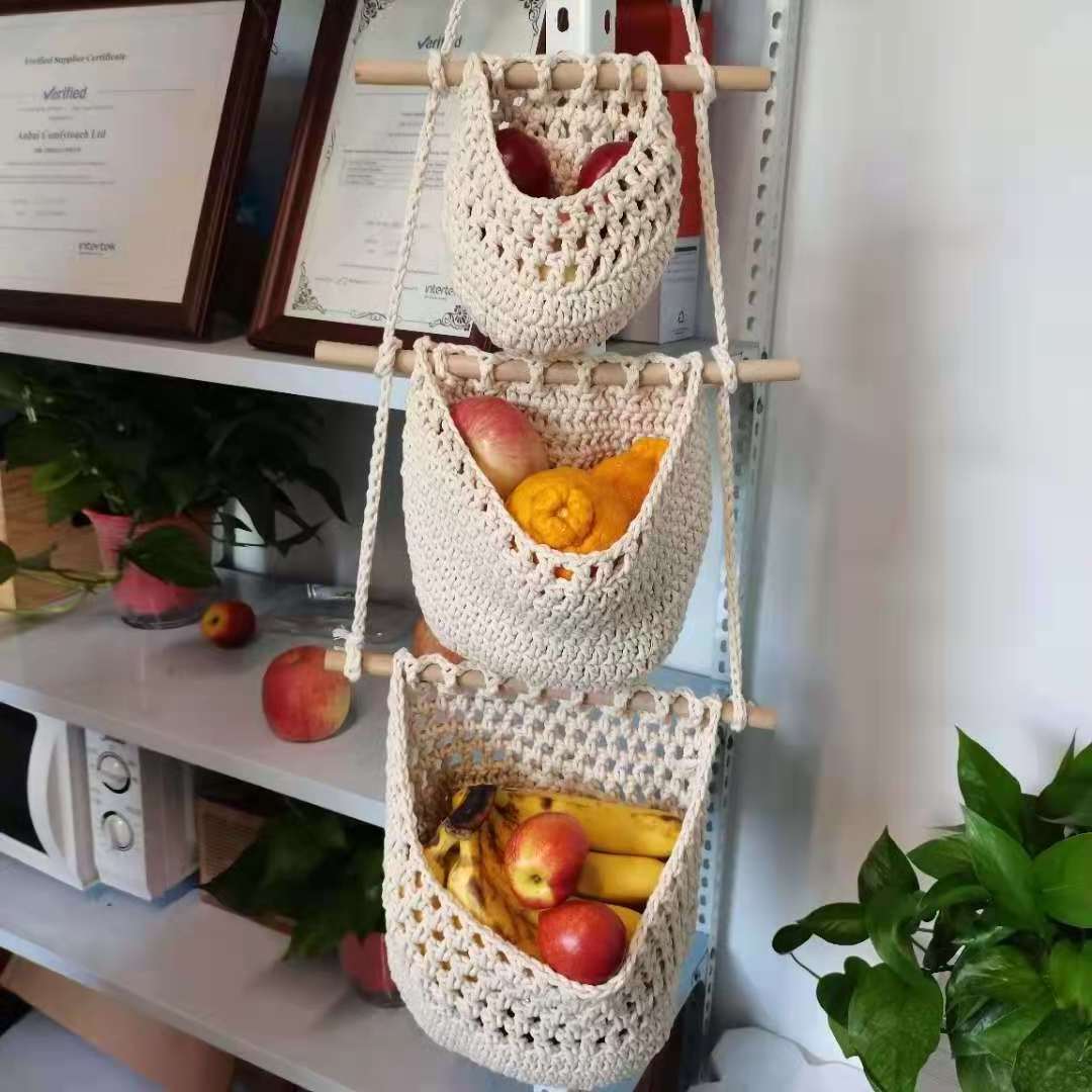 Handmade Custom Kitchen Storage Wall Hanging Decor Macrame Plant Fruit Veggie Hammock