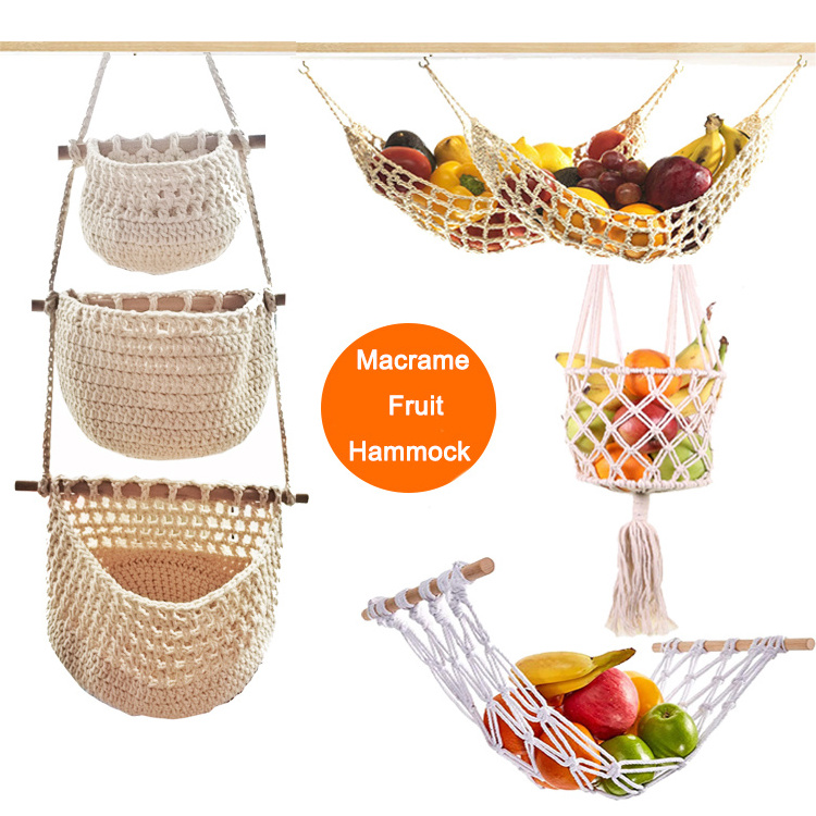 Handmade Custom Kitchen Storage Wall Hanging Decor Macrame Plant Fruit Veggie Hammock