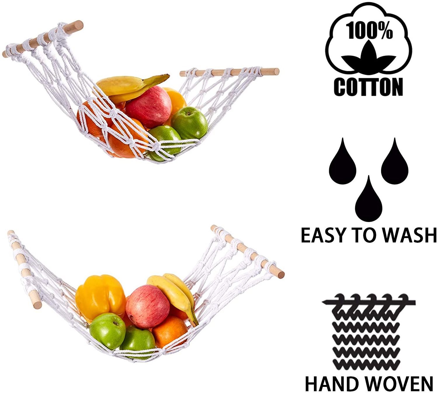 Handmade Custom Kitchen Storage Wall Hanging Decor Macrame Plant Fruit Veggie Hammock