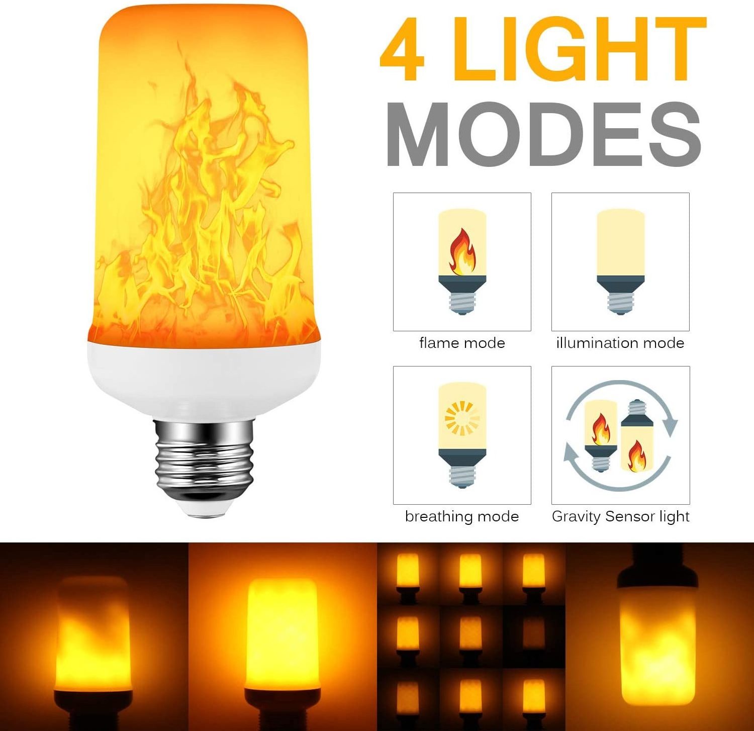 Christmas LED Flame Effect Light Bulbs 4 Modes with Upside Down Effect E27 Base LED Flickering Flame Light Bulbs Indoor Creative