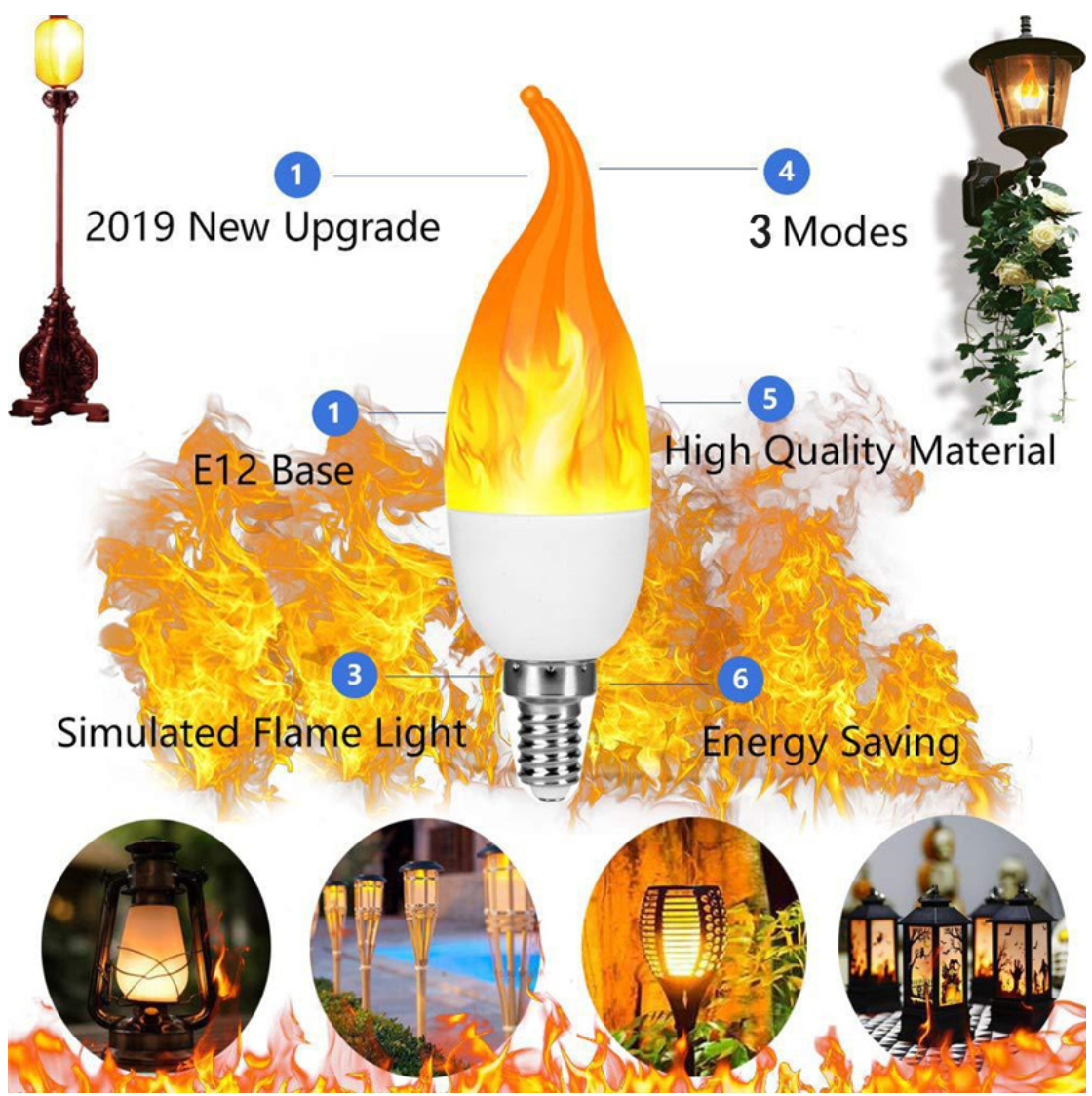 C35 LED candle lamp flame bulb Candle flame 3W tip chandelier bulb Christmas holiday party home decoration flame lamp