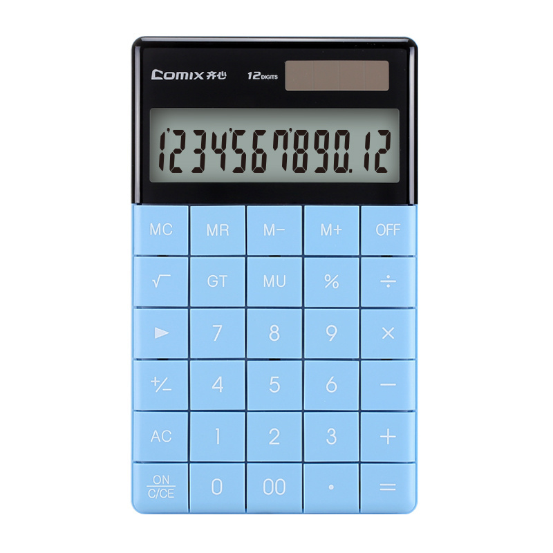 Comix Factory Hot Sale Cheap Price Home Office Use Blue Desk Calculator Dual Power Big12 Digits Large LCD Display Calculator