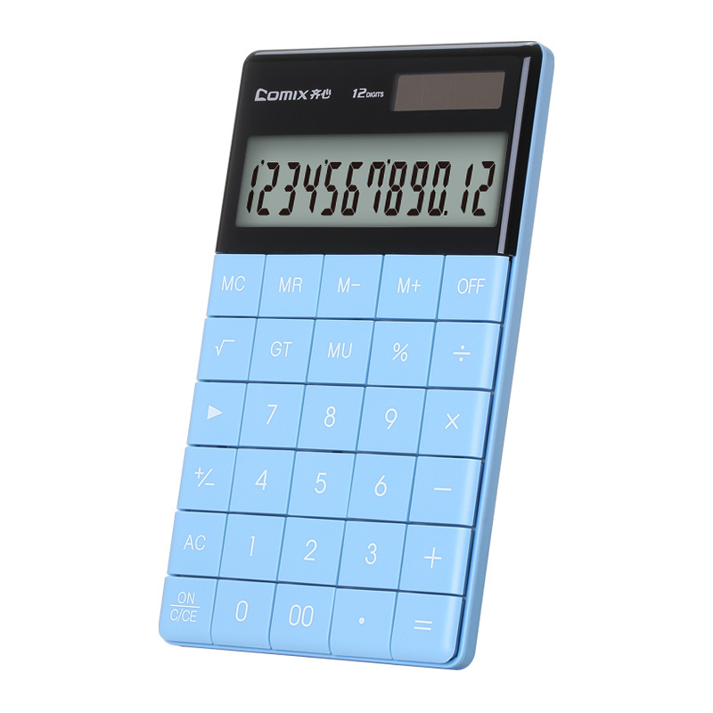 Comix Factory Hot Sale Cheap Price Home Office Use Blue Desk Calculator Dual Power Big12 Digits Large LCD Display Calculator