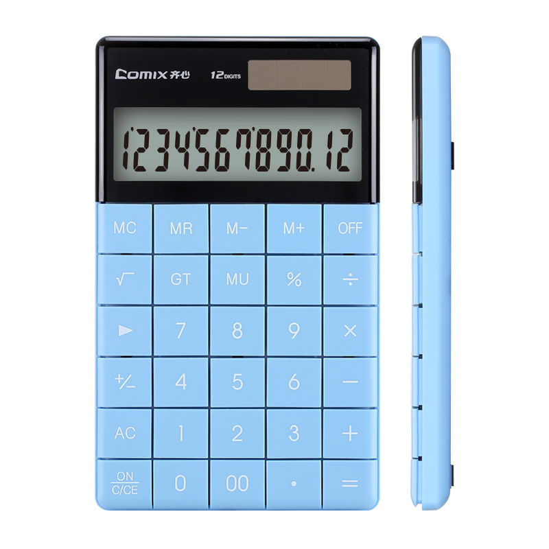 Comix Factory Hot Sale Cheap Price Home Office Use Blue Desk Calculator Dual Power Big12 Digits Large LCD Display Calculator