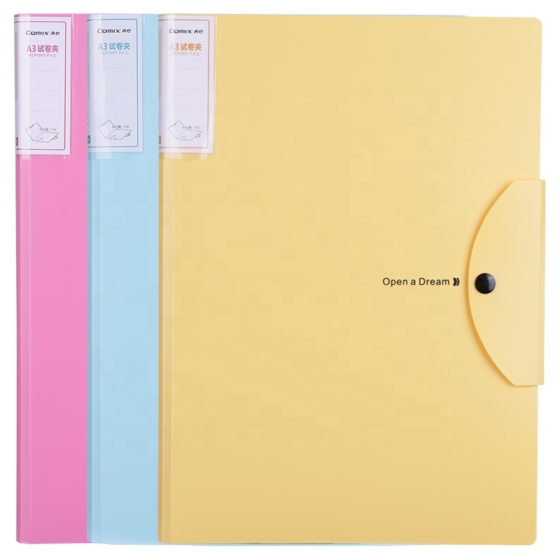 Comix New Product Pink Blue Yellow Swing Clip A3 A4 Size Exam Paper File Folder