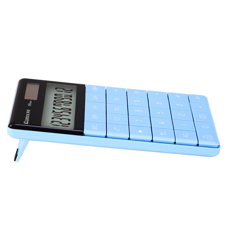 Comix Factory Hot Sale Cheap Price Home Office Use Blue Desk Calculator Dual Power Big12 Digits Large LCD Display Calculator