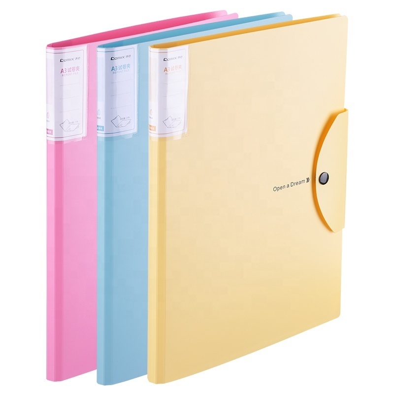 Comix New Product Pink Blue Yellow Swing Clip A3 A4 Size Exam Paper File Folder