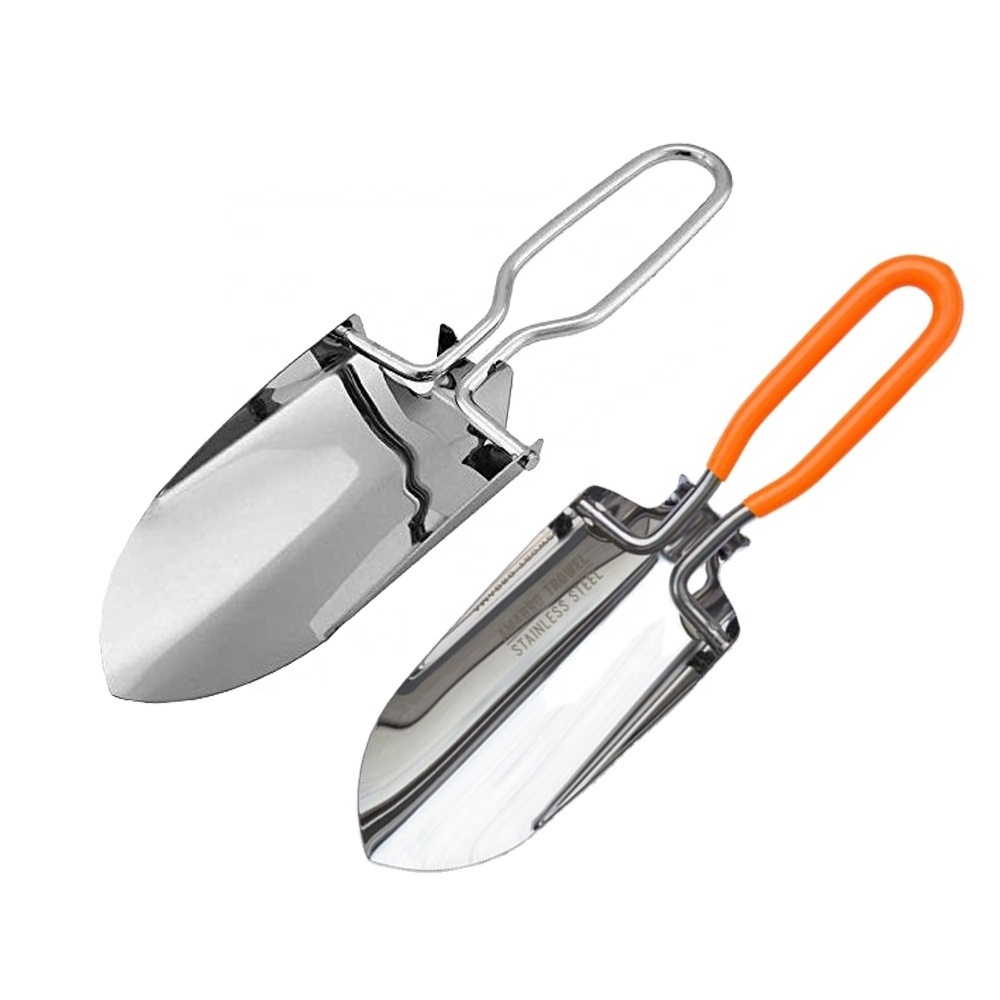 CL2T-SM101S Wire Handle Lightweight Stainless Steel Mini Folding Trowel Garden Shovel with Carrying Pouch for Camping