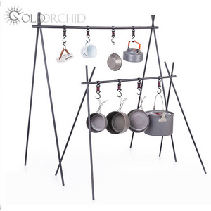 Outdoor Camping Cook Accessories Hanging Rack with Hook Easy Setup Clothes Organizer And Cookware Hanging Tripod