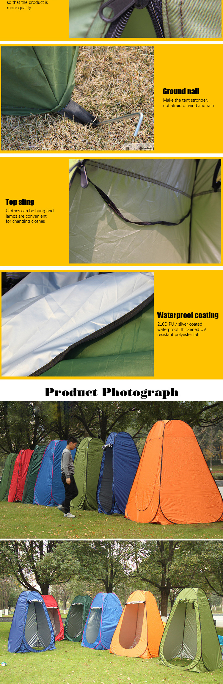 Hot Sale Single person bathing waterproof quick open pop-up outdoor camping tents waterproof