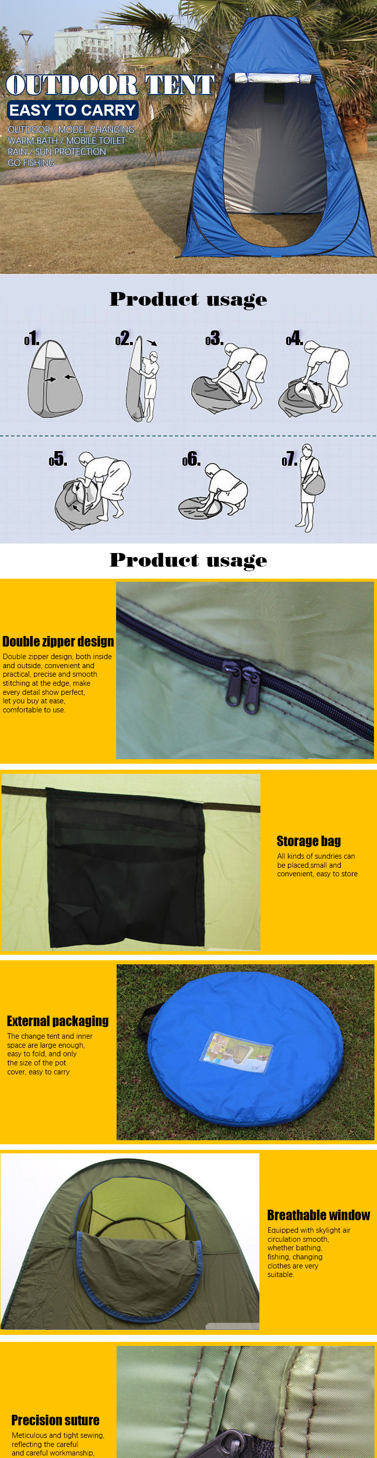 Hot Sale Single person bathing waterproof quick open pop-up outdoor camping tents waterproof