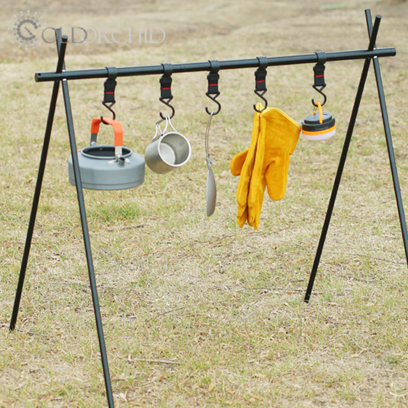 Outdoor Camping Cook Accessories Hanging Rack with Hook Easy Setup Clothes Organizer And Cookware Hanging Tripod