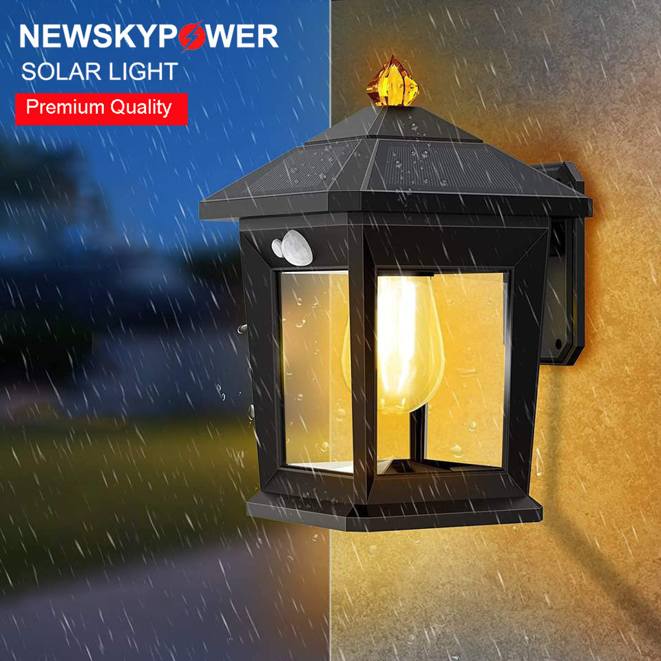 NEWSKY Factory Price ABS Material IP65 Waterproof Garden Yard Patio Porch Lighting Rechargeable Lantern Solar Sensor Wall Light