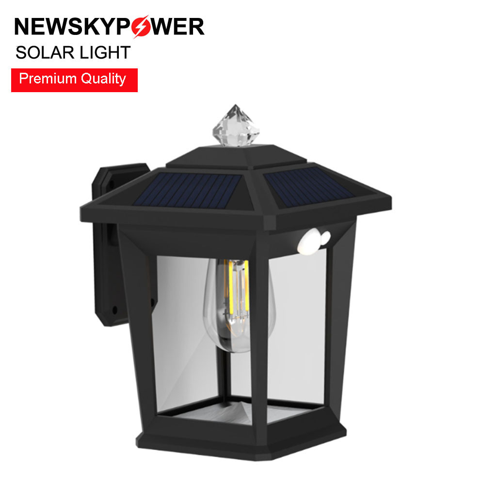 NEWSKY Factory Price ABS Material IP65 Waterproof Garden Yard Patio Porch Lighting Rechargeable Lantern Solar Sensor Wall Light