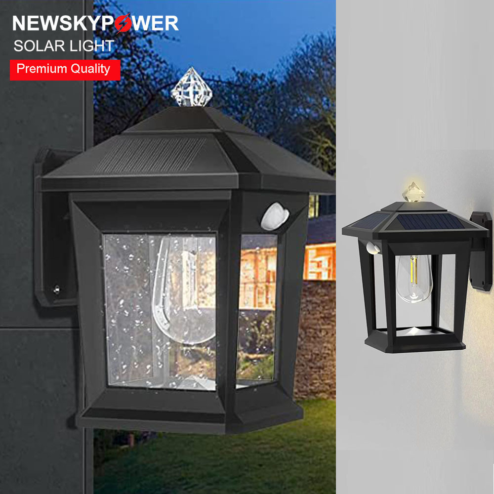 NEWSKY Factory Price ABS Material IP65 Waterproof Garden Yard Patio Porch Lighting Rechargeable Lantern Solar Sensor Wall Light