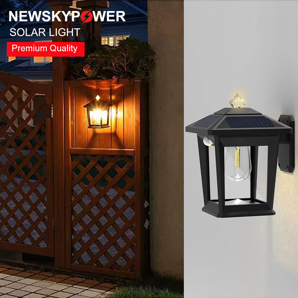 NEWSKY Factory Price ABS Material IP65 Waterproof Garden Yard Patio Porch Lighting Rechargeable Lantern Solar Sensor Wall Light