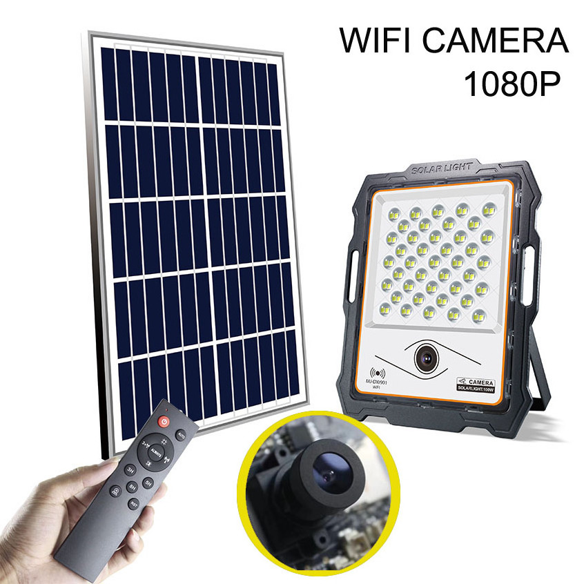 Wholesale Price Auto 5 Work Modes Solar Outdoor Led Flood Light 1080P Camera 200W Security Light Waterproof IP67 For Warehouse