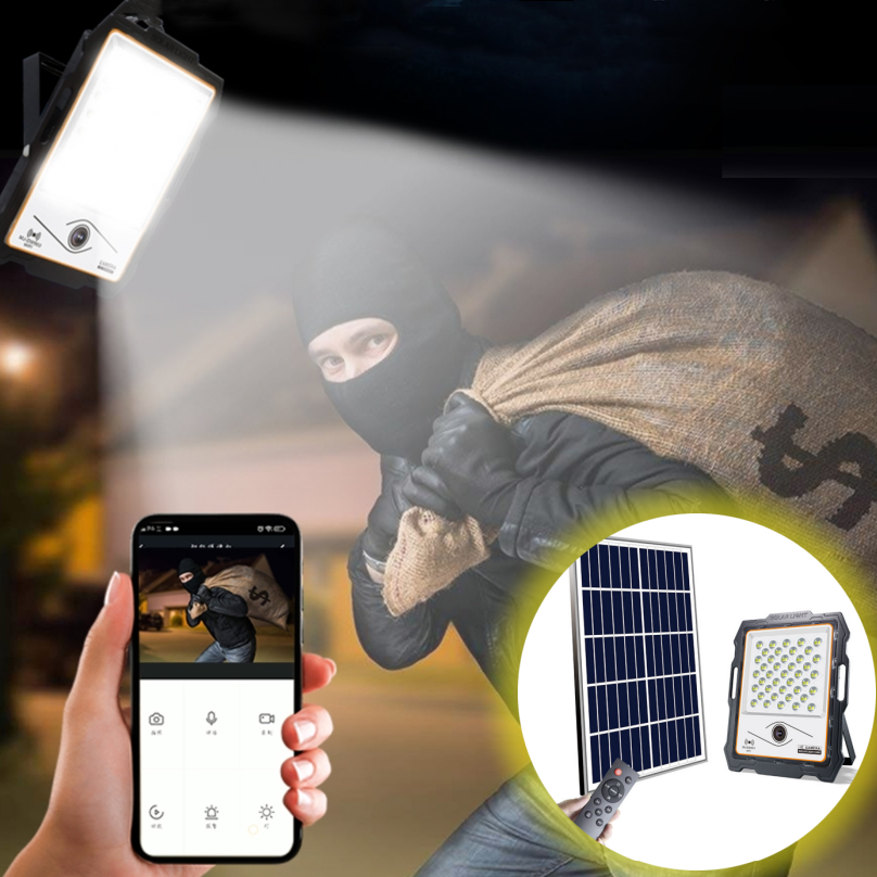 Wholesale Price Auto 5 Work Modes Solar Outdoor Led Flood Light 1080P Camera 200W Security Light Waterproof IP67 For Warehouse