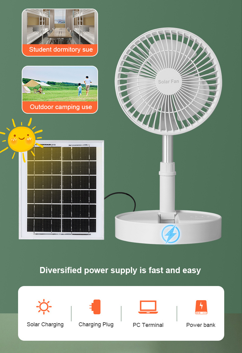 outdoor indoor DC AC Solar energy panel powered air cooling rechargeable blower MINI Folding smart stand Electric USB solar fan