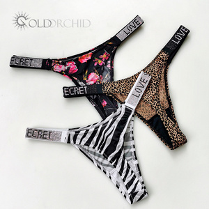 Factory Price T-Back Panties Cotton Women Rhine Stone Design Custom Thong Low-Rise Panties Sexy Underwear