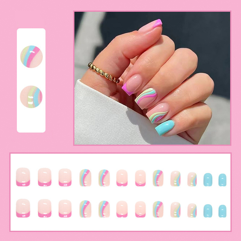 High Quality Short Nail Customized Packaging Girl Nail Art Kits Rainbow Short Press On Nails