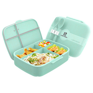 2023 Biodegradable Wheat Straw Fiber Food Containers School Children Bento Lunch Box with flatware For Kids