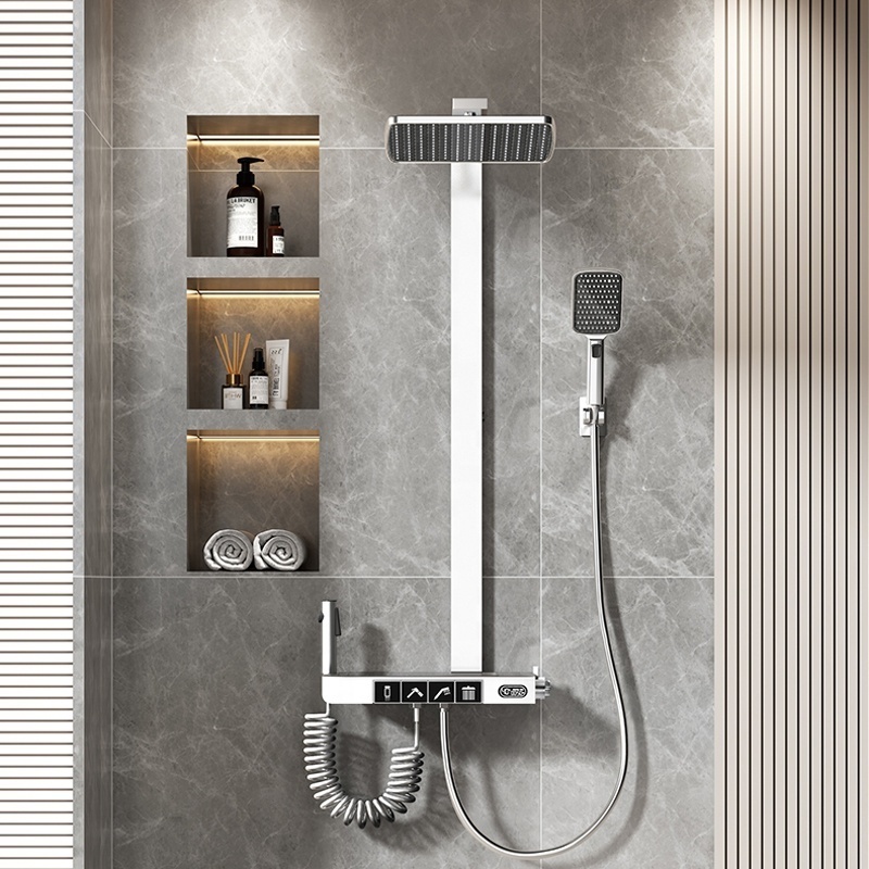 Modern Black and white Brass Rainfall Shower Set Bathroom Bath Shower Faucet