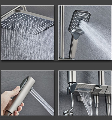 Top  Luxury Piano Keys Modern Bath Faucet Brass Best Sellers Bathroom Tap Sets Wall Matte Grey LED Thermostatic Shower Set