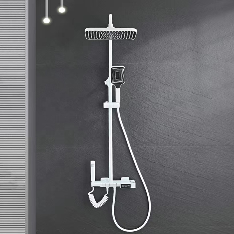 Top  Luxury Piano Keys Modern Bath Faucet Brass Best Sellers Bathroom Tap Sets Wall Matte Grey LED Thermostatic Shower Set