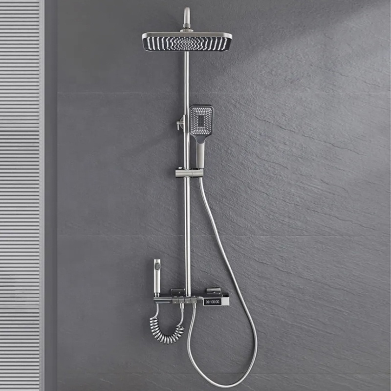 Top  Luxury Piano Keys Modern Bath Faucet Brass Best Sellers Bathroom Tap Sets Wall Matte Grey LED Thermostatic Shower Set