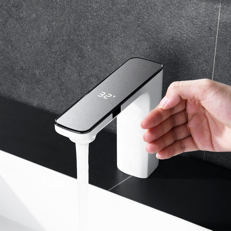 Luxury Touchless Bathroom Basin Mixer Taps Dual Sensor Digital Display Faucet Mixer Automatic Water Switch Faucet