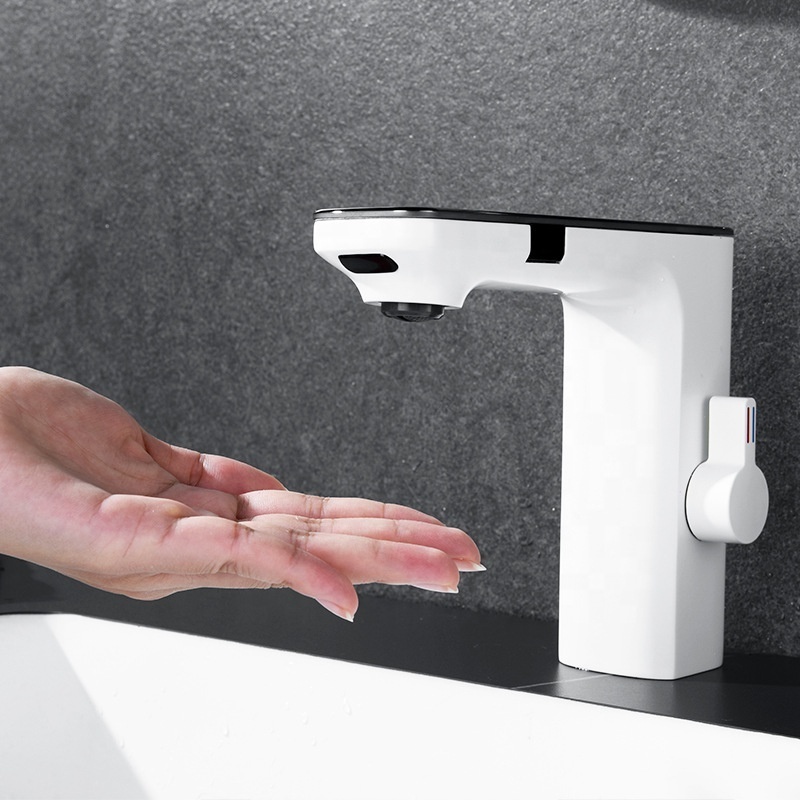 Luxury Touchless Bathroom Basin Mixer Taps Dual Sensor Digital Display Faucet Mixer Automatic Water Switch Faucet