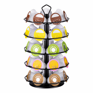 Wholesale 5 tiers 35pcs keurig black rotating base carousel style k cup storage coffee capsule pod storage holder