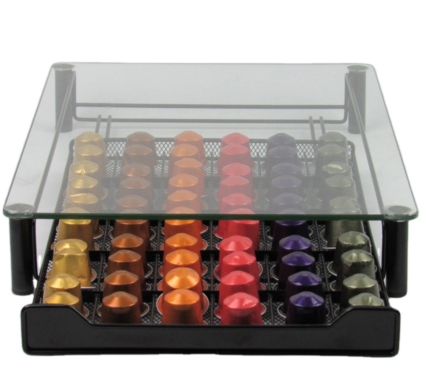 60pcs Tempered Glass Top Nespresso Coffee Capsule Drawer Coffee Pods Holder nespresso pod holder