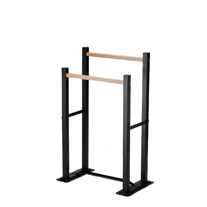 High Quality Floor Standing Metal Pipe Black Coated 2 Tier Clothes Wooden Hanger Bathroom Towel Rack