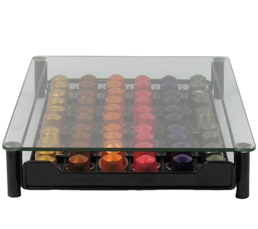 60pcs Tempered Glass Top Nespresso Coffee Capsule Drawer Coffee Pods Holder nespresso pod holder