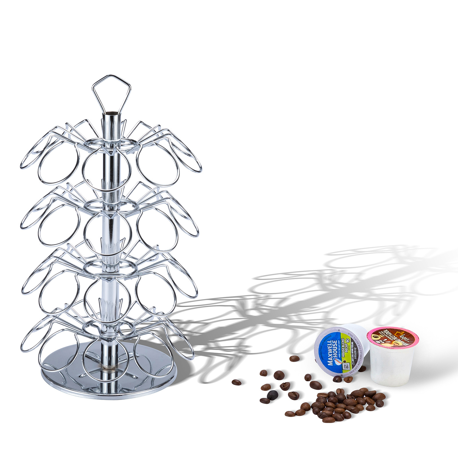 Silver Spinning Keurig Cup Holder Carousel 4-Layer Metal Rack 36pcs Coffee Pod Storage Stand K-Cup Holder