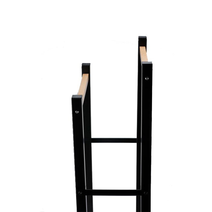 High Quality Floor Standing Metal Pipe Black Coated 2 Tier Clothes Wooden Hanger Bathroom Towel Rack