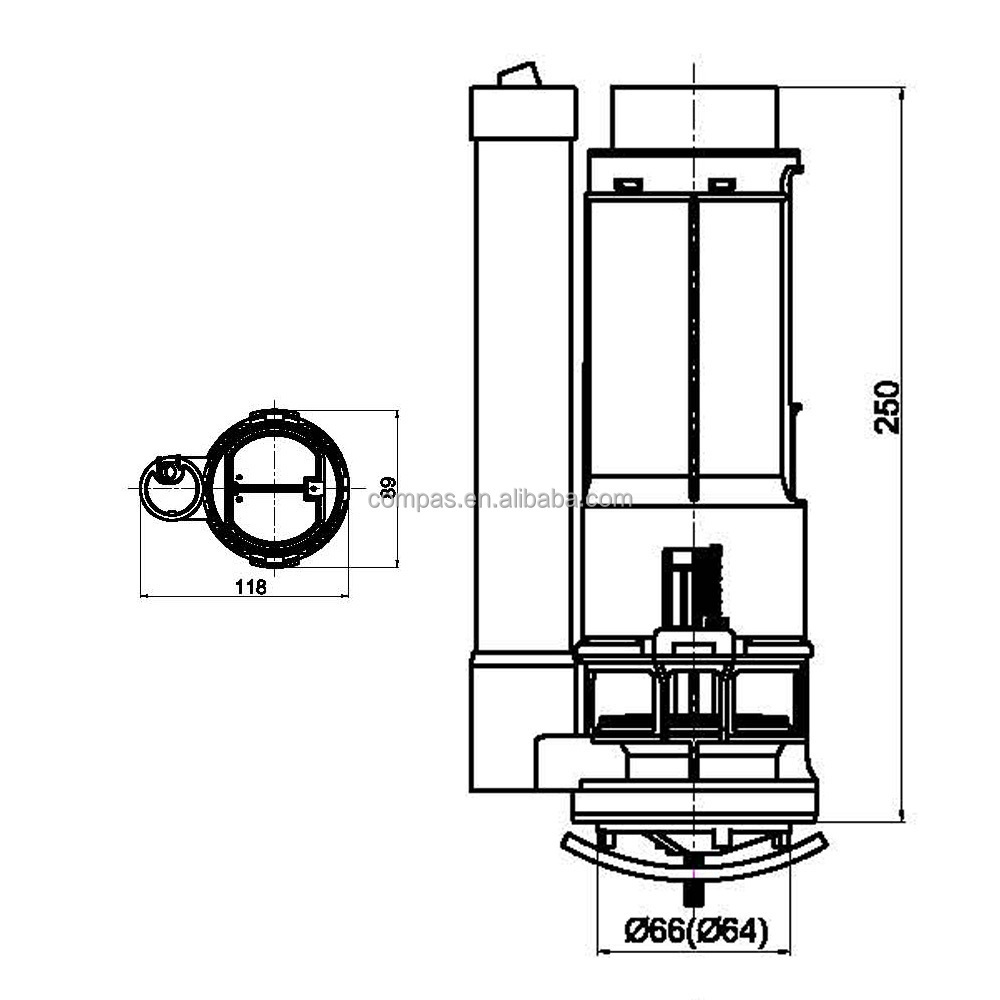 Compas High quality water tank fittings mechanism filling machines dual flush valve for toilet tank